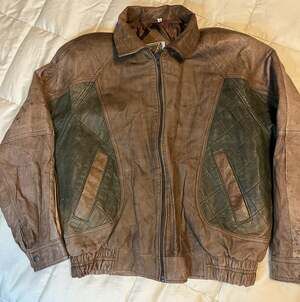 Vintage Phase 2 Leather Jacket Mens Med Green/Brown Paisley Satin Lined Korea